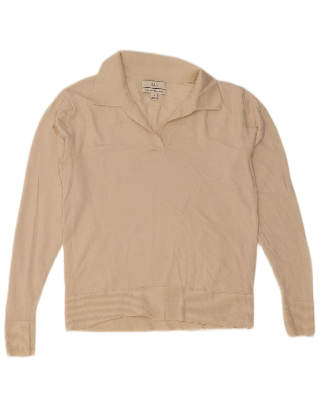 Pulover pentru femei Marks & Spencer, cu gât polo, UK 12 Medium Beige Lână