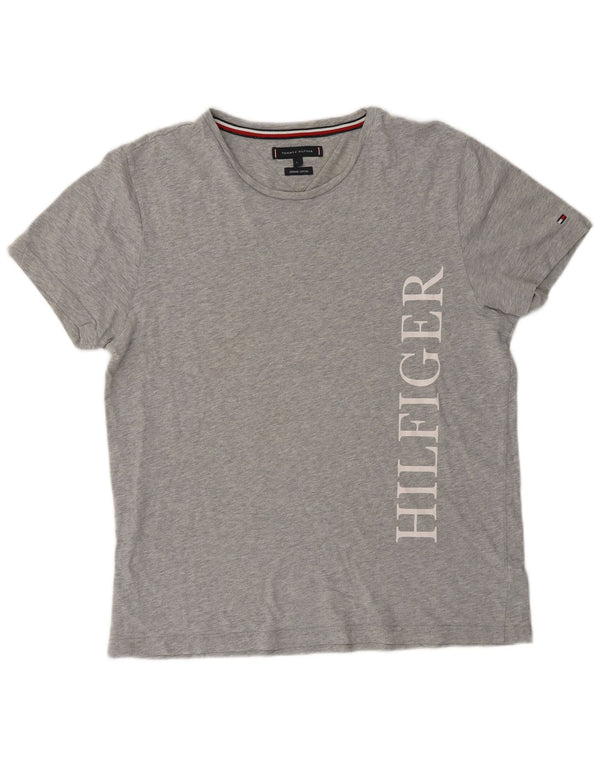 Tricou grafic Tommy Hilfiger pentru femei Top UK 16 mare, gri bumbac cu pete