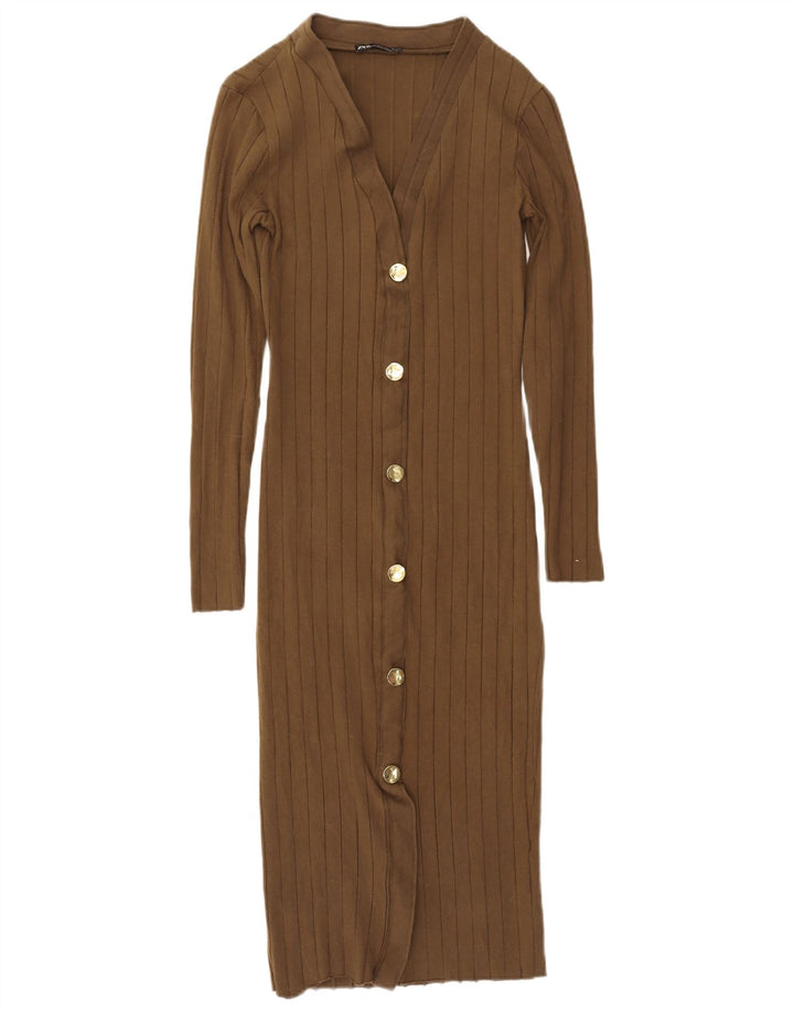 Rochie Maxi cu mânecă lungă pentru femei Zara UK 12 Medium Khaki