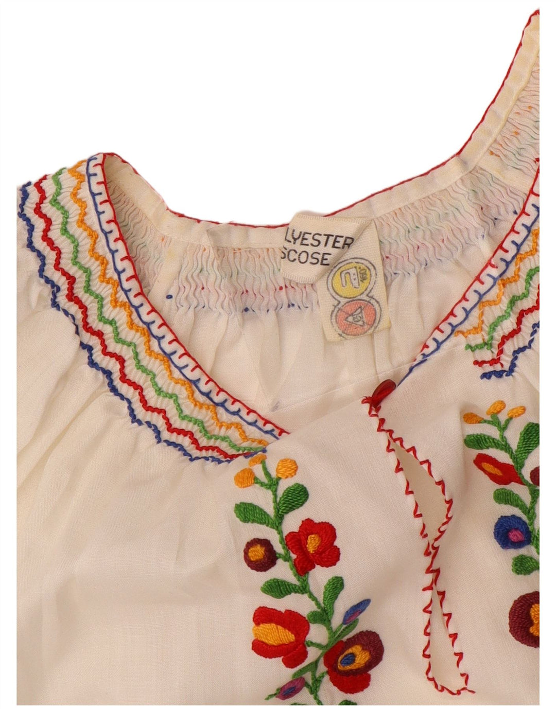 VINTAGE Bluză Crop Top Femei UK 16 Poliester Floral Alb Mare