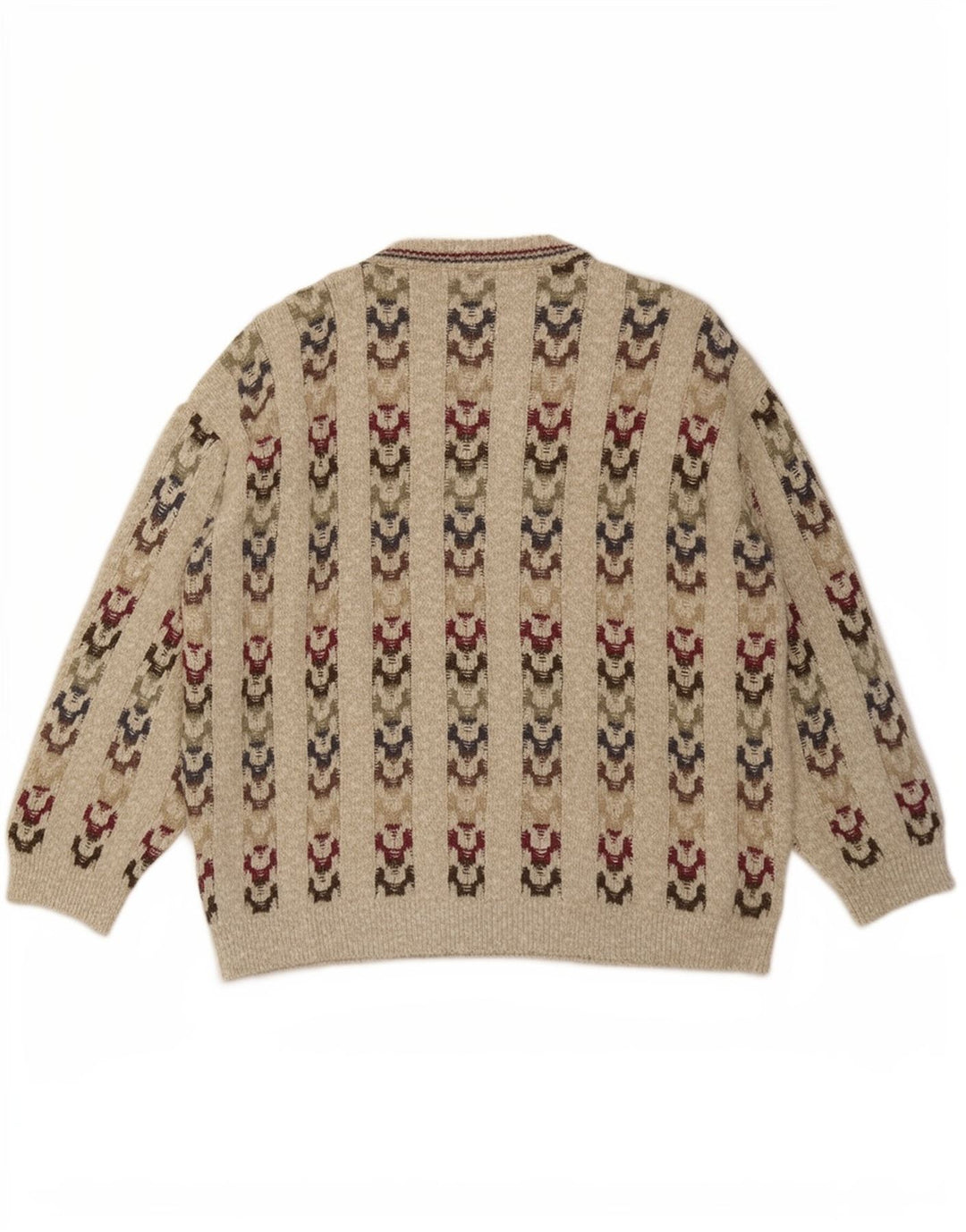 Pulover Paco Calvari pentru bărbați cu gât roșu IT 50/52 Medium Bej Geometric
