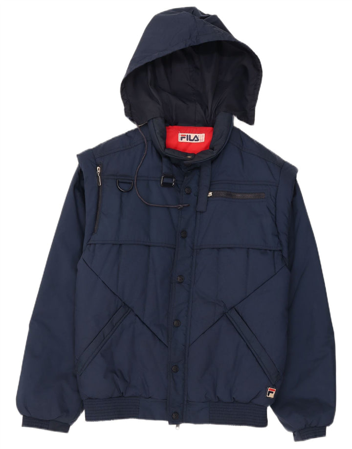 FILA Mens Hooded Padded Jacket UK 34 XS Navy Blue Polyamide