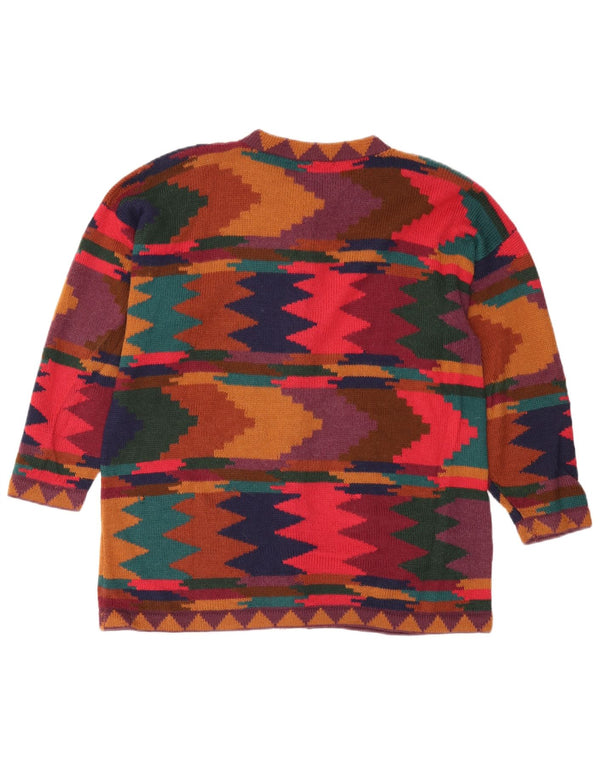 Pulover Cardigan Vintage pentru Damă UK 14 Mediu Multicolor Geometric