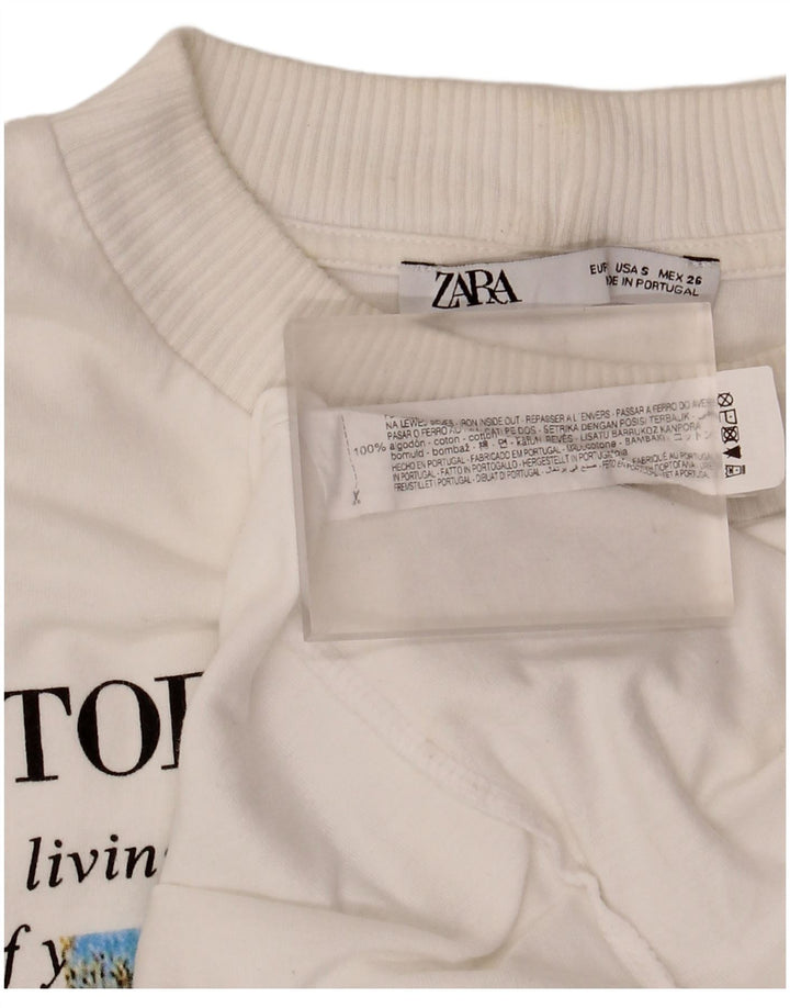 Top cu grafic supradimensionat pentru femei Zara cu mânecă lungă UK 10 Bumbac alb mic