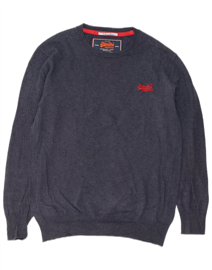 Pulover Superdry pentru bărbați cu decolteu triplu, bumbac, albastru bleumarin