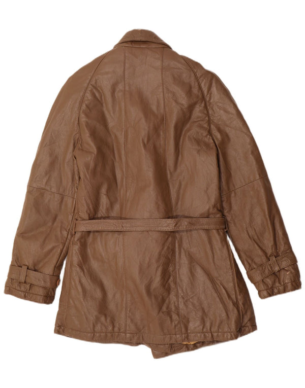 Palton militar din piele vintage pentru femei UK 14 maro mediu