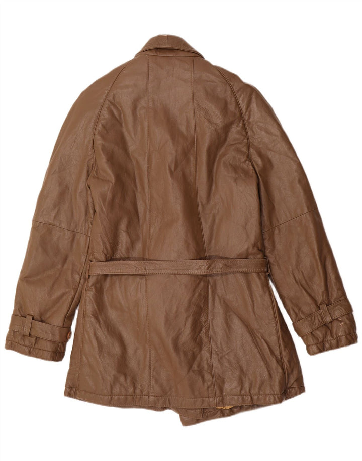 Palton militar din piele vintage pentru femei UK 14 maro mediu