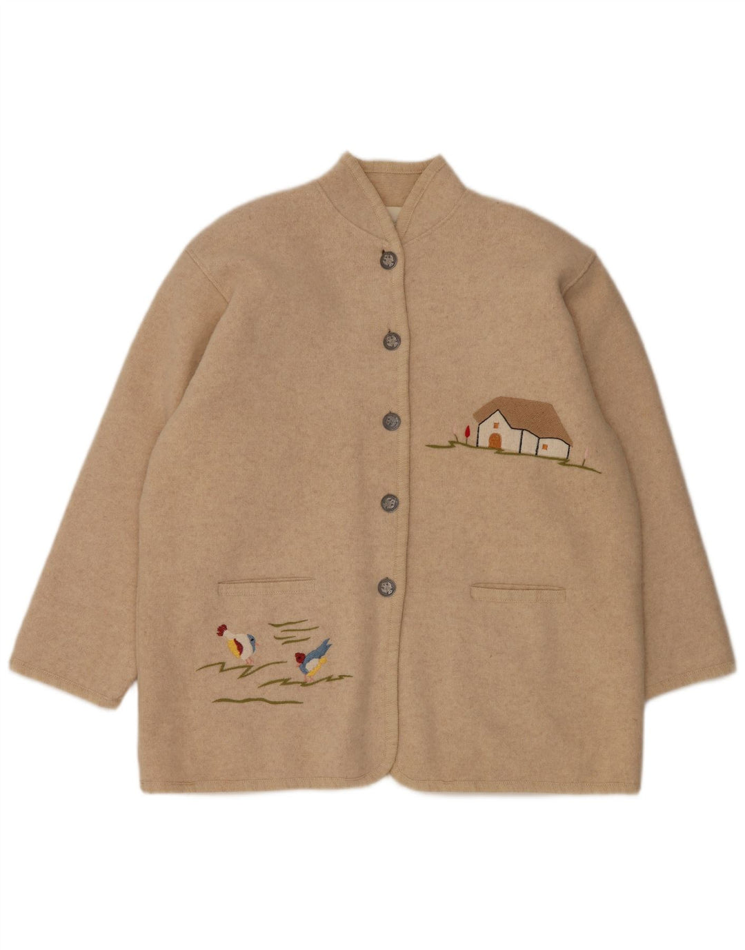 Jachetă pentru femei VINTAGE cu 5 nasturi cu grafică pentru femei, UK 14, mare, bej