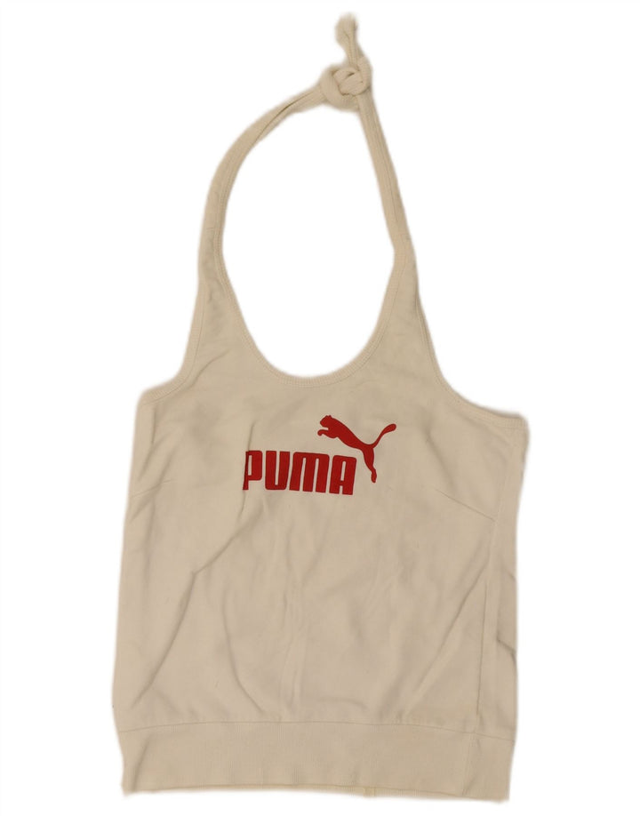 Puma Graphic Crop Halter Top pentru femei UK 16 Large Off White