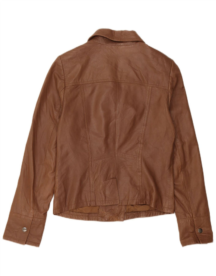 Jachetă de piele crop Reiss pentru femei UK 10 Mic din piele maro