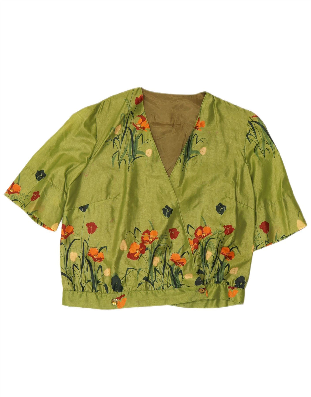 Bluză cămașă cu mânecă scurtă pentru femei VINTAGE UK 16 mare, verde, florală