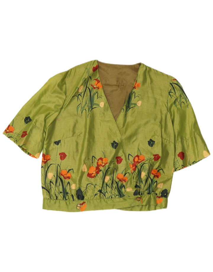 Bluză cămașă cu mânecă scurtă pentru femei VINTAGE UK 16 mare, verde, florală