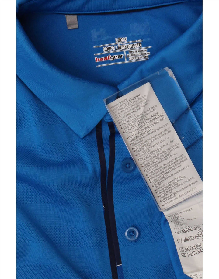 Tricou polo Under Armour Heat Gear pentru bărbați, poliester cu dungi mari, albastre