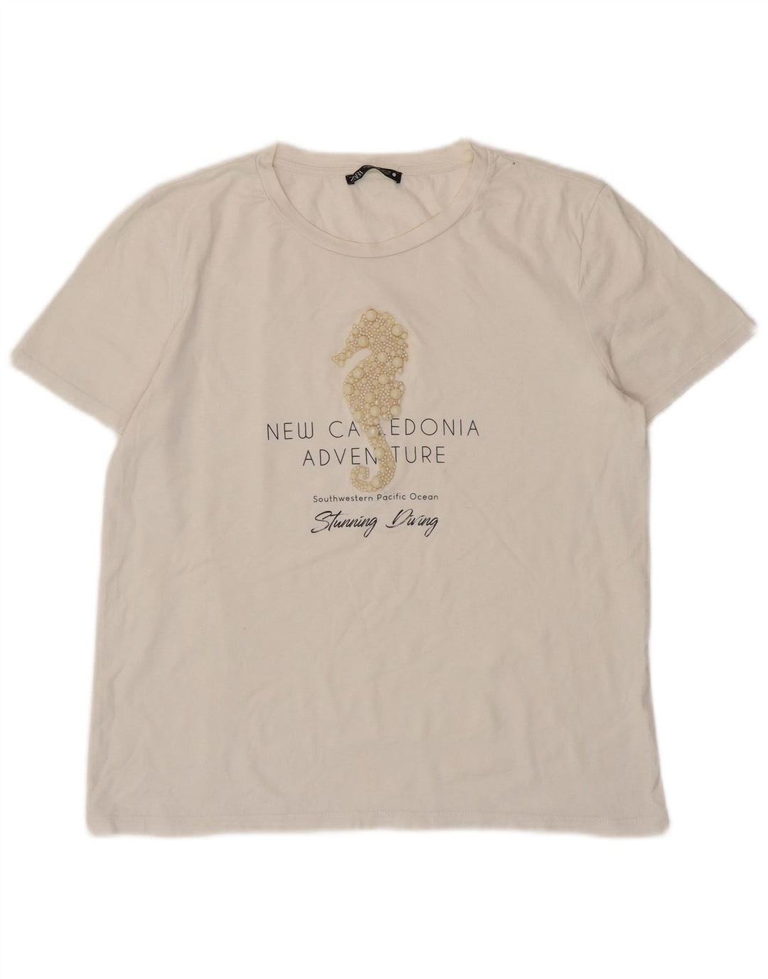 ZARA Womens Graphic T-Shirt Top UK 14 Medium White