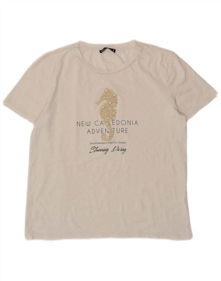 ZARA Womens Graphic T-Shirt Top UK 14 Medium White