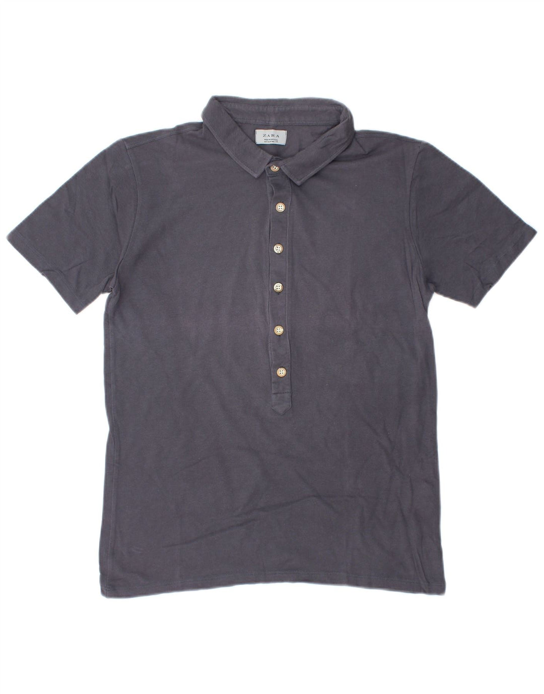 ZARA Womens Polo Shirt UK 12 Medium Navy Blue Cotton
