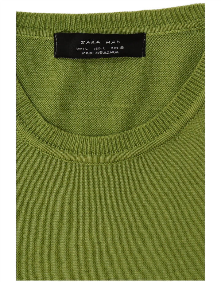 Pulover ZARA pentru bărbați cu decolteu triplu, verde mare