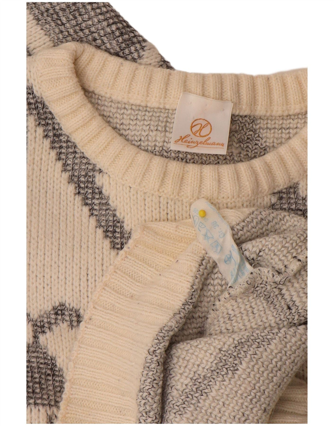 Pulover vintage pentru femei cu gât de barcă EU 38 Medium Alb catifelat Geometric