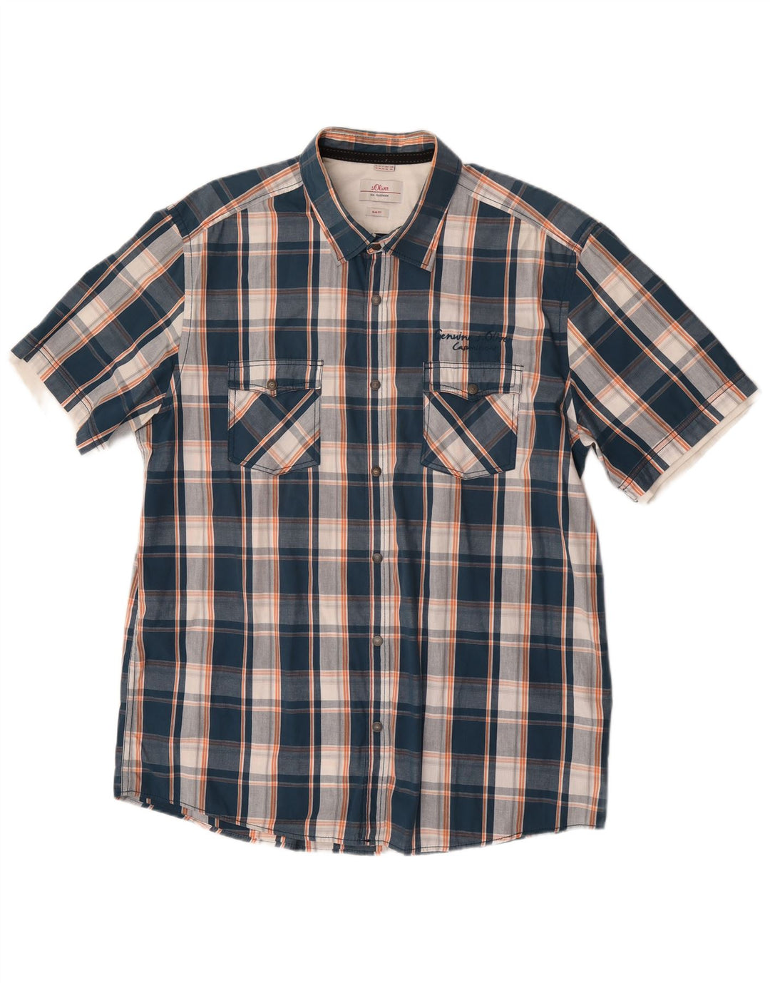 Cămașă cu mânecă scurtă pentru bărbați S.Oliver, 2XL, bumbac cu check albastru