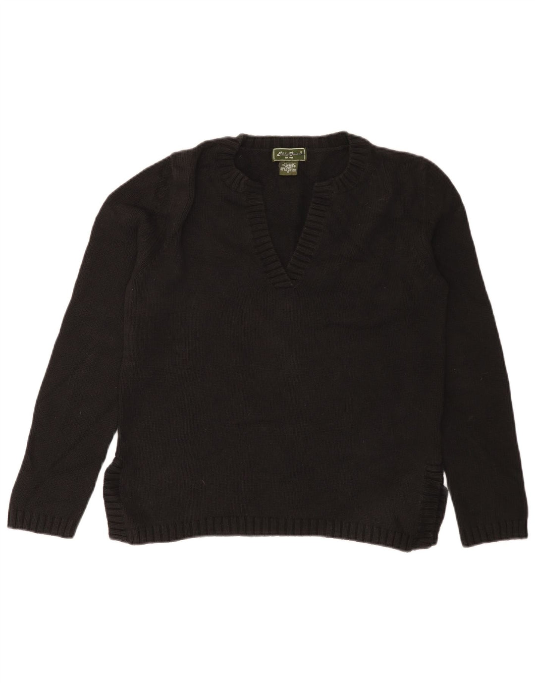 Pulover cu decolteu în V pentru femei Eddie Bauer UK 14 bumbac mediu negru