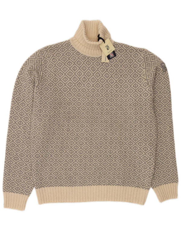 Marina Militare Pulover pentru bărbați cu gât rulat, 3XL, bej, lână de miel geometrică
