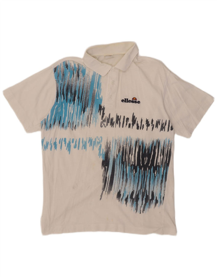 Tricou polo pentru bărbați Ellesse, cu model abstract, alb mediu
