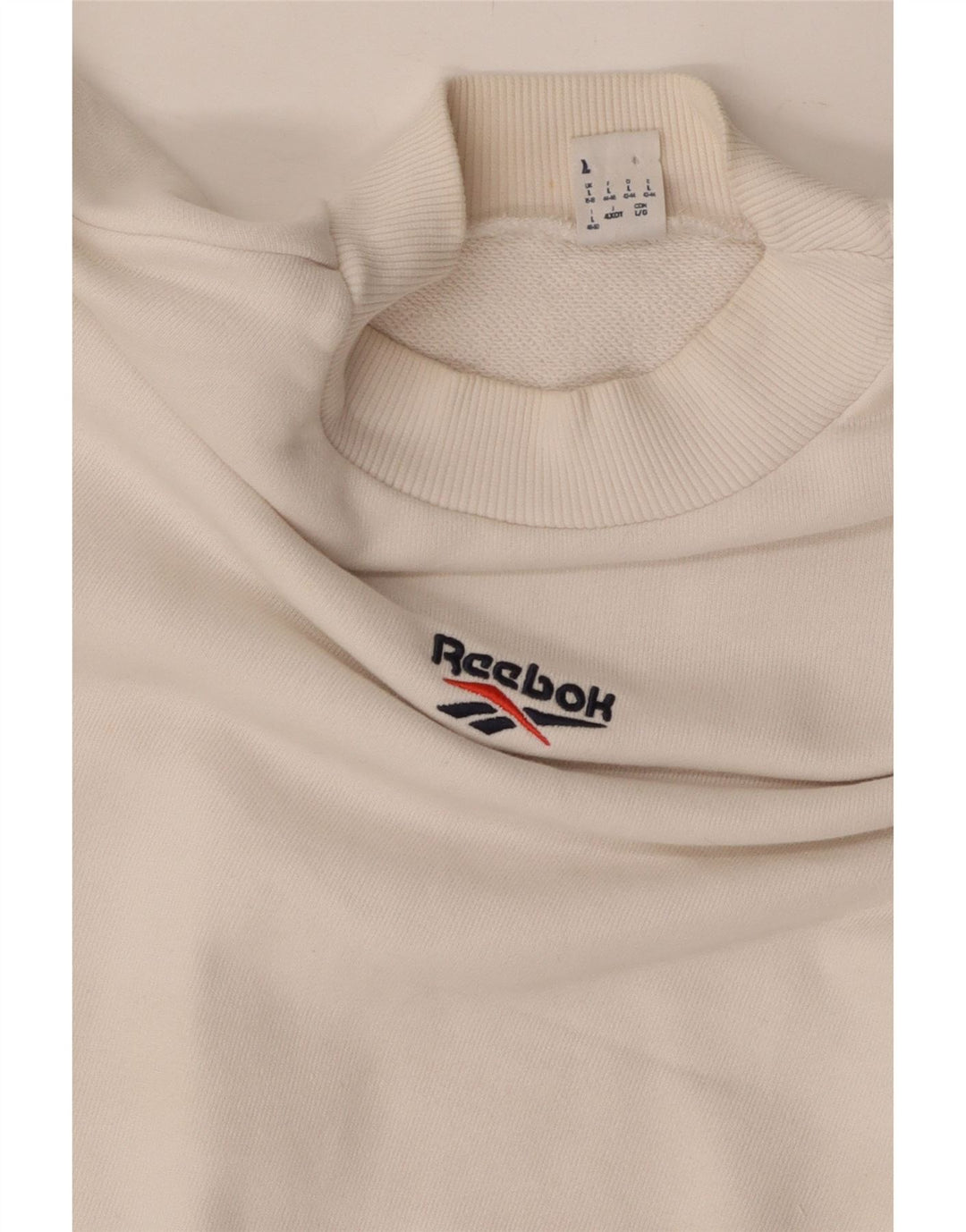 REEBOK Womens Oversized Crop Sweatshirt Jumper UK 16/18 Large Off White Vintage Reebok and Second-Hand Reebok from Messina Hembry 