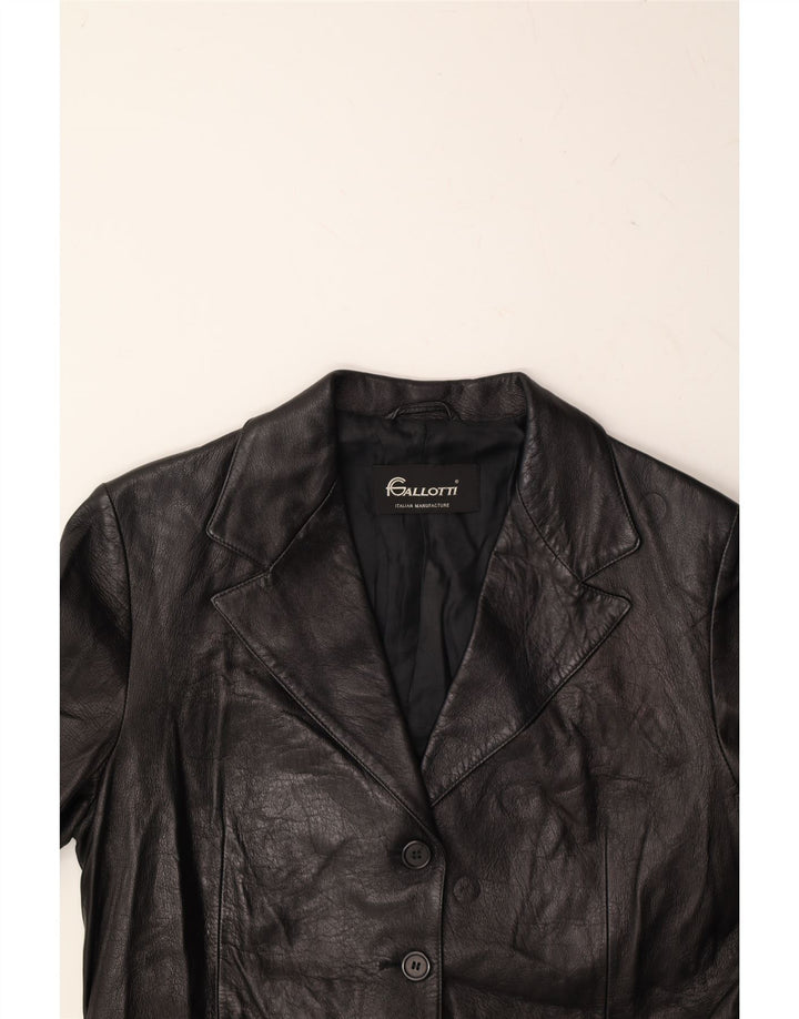 GALLOTTI Womens Leather Coat IT 44 Medium Black Leather Vintage Gallotti and Second-Hand Gallotti from Messina Hembry 