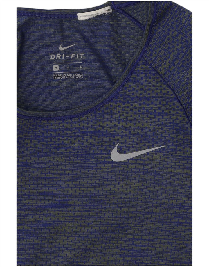 Top cu mânecă lungă Nike Dri Fit pentru femei UK 12 Medium Blue Striped