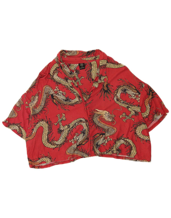 Bluză cămașă pentru femei Urban Outfitters Crop Abstract Pattern UK 16 Large Red