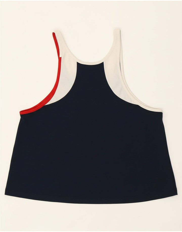FILA Womens Crop Graphic Cami Top UK 14 Medium Navy Blue Colourblock