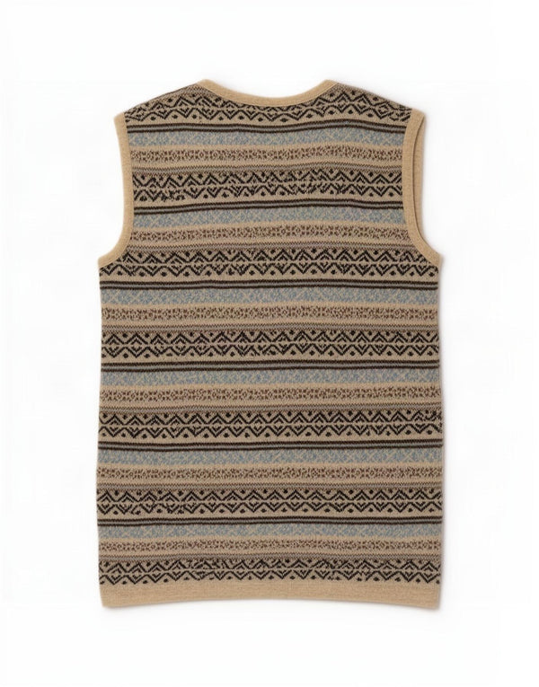 Pulover Cardigan fără mâneci Vintage pentru femei UK 14 Medium Beige Fair Isle