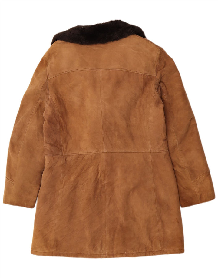 Palton dublu din shearling vintage pentru bărbați UK 36 din piele maro mică