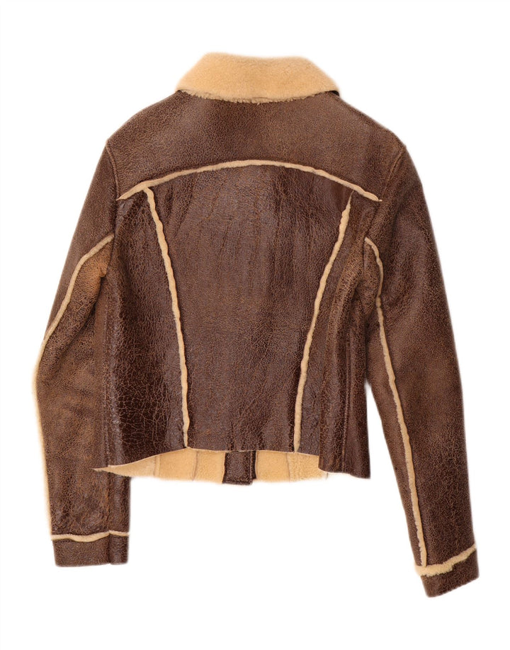 Jachetă vintage din shearling pentru femei UK 14 mare, maro, din shearling