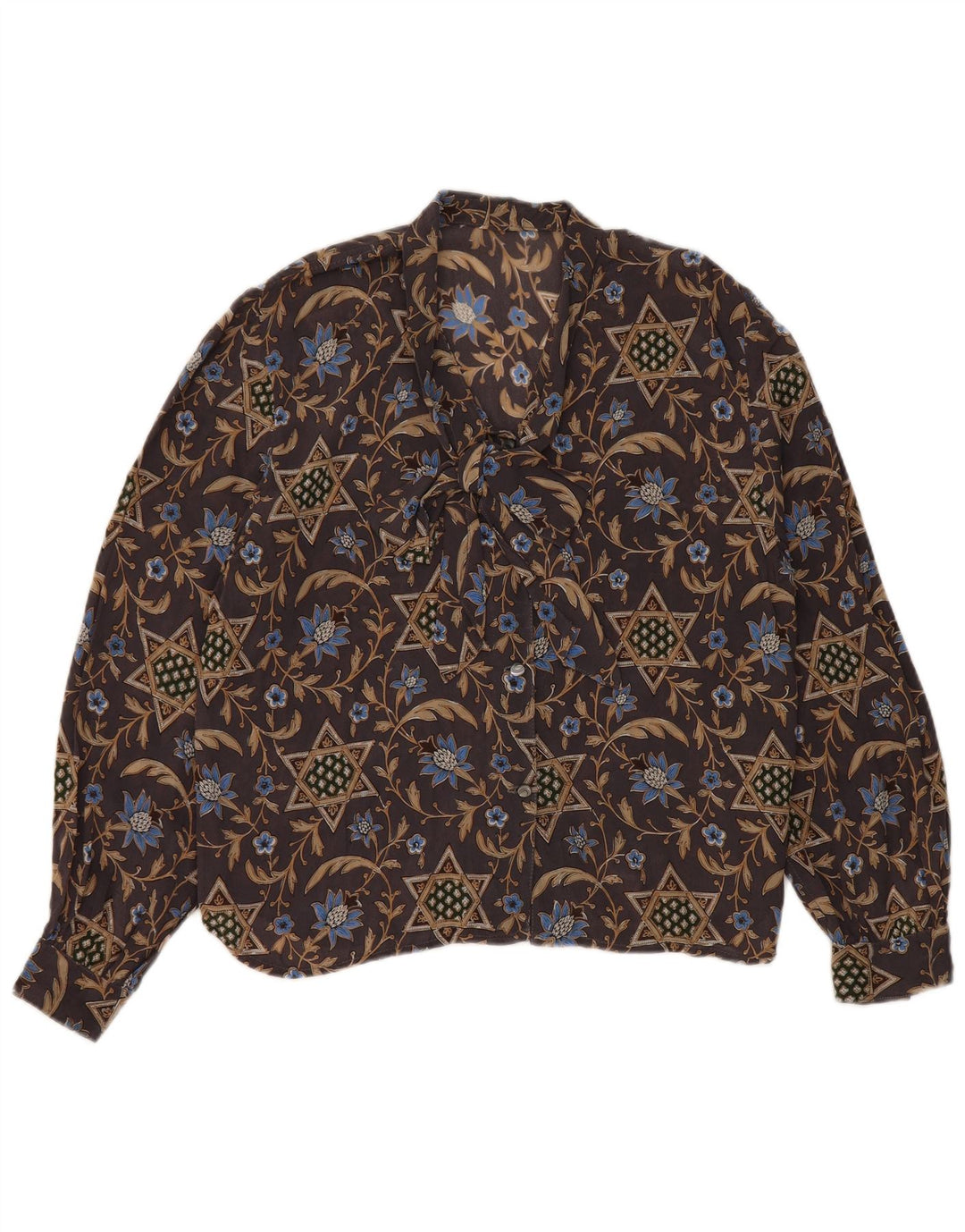 Bluză de cămașă vintage pentru femei UK 12 Maro Mediu Floral