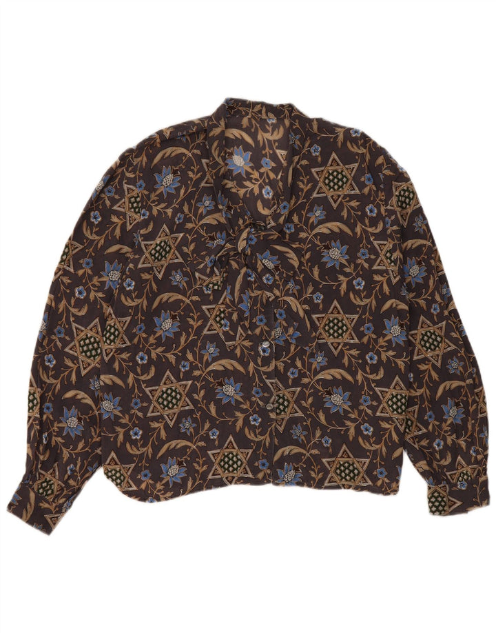 Bluză de cămașă vintage pentru femei UK 12 Maro Mediu Floral