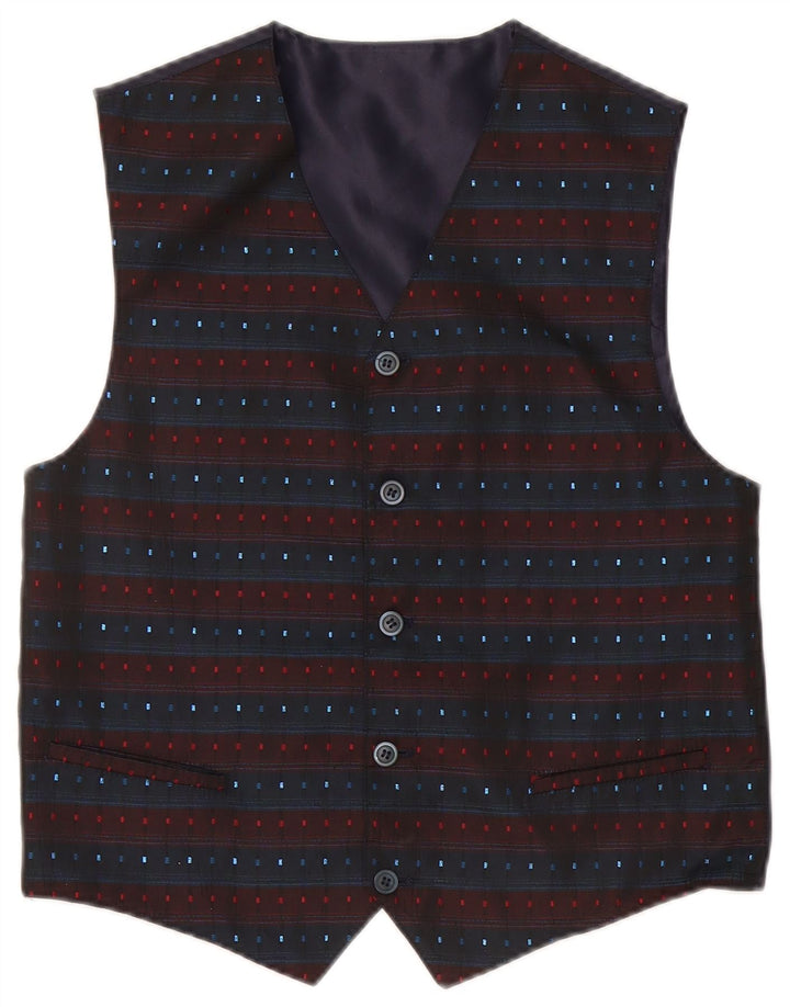 VINTAGE Mens Waistcoat XS Navy Blue Striped Polyester