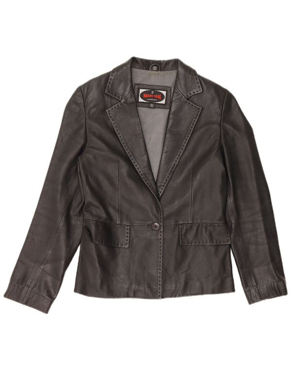 Jachetă vintage din piele cu 1 nasture pentru femei UK 12 Piele neagră medie