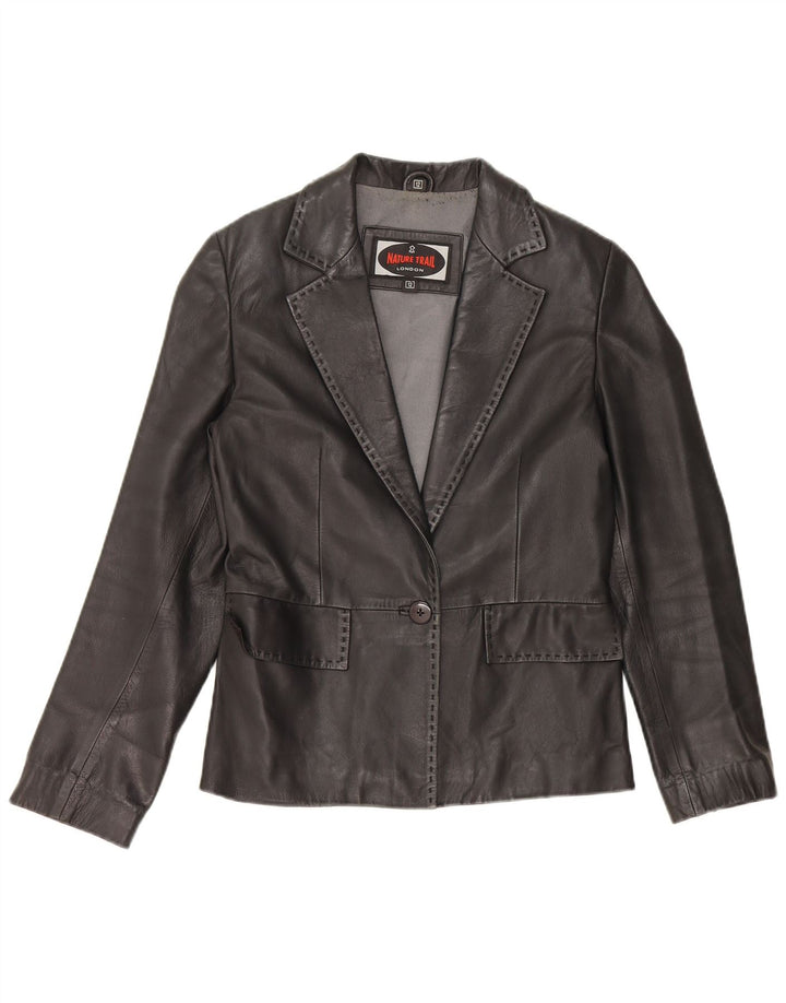 Jachetă vintage din piele cu 1 nasture pentru femei UK 12 Piele neagră medie