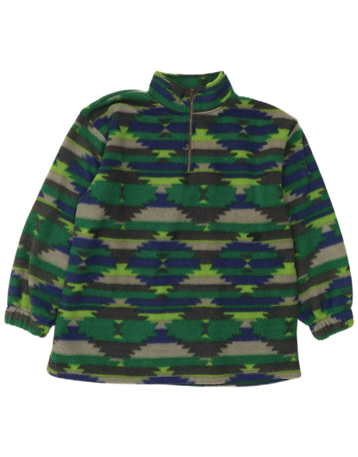 Pulover vintage pentru bărbați, cu fermoar și gât, din lână, mare, verde, geometric, poliester