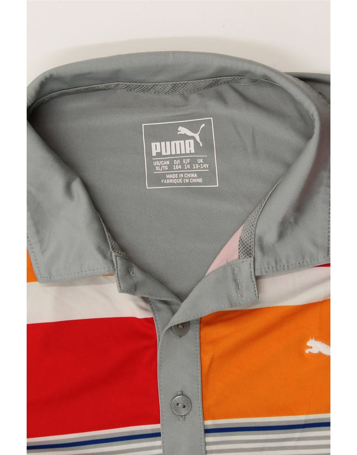 Tricou polo cu grafic PUMA pentru băieți 13-14 ani, gri cu dungi