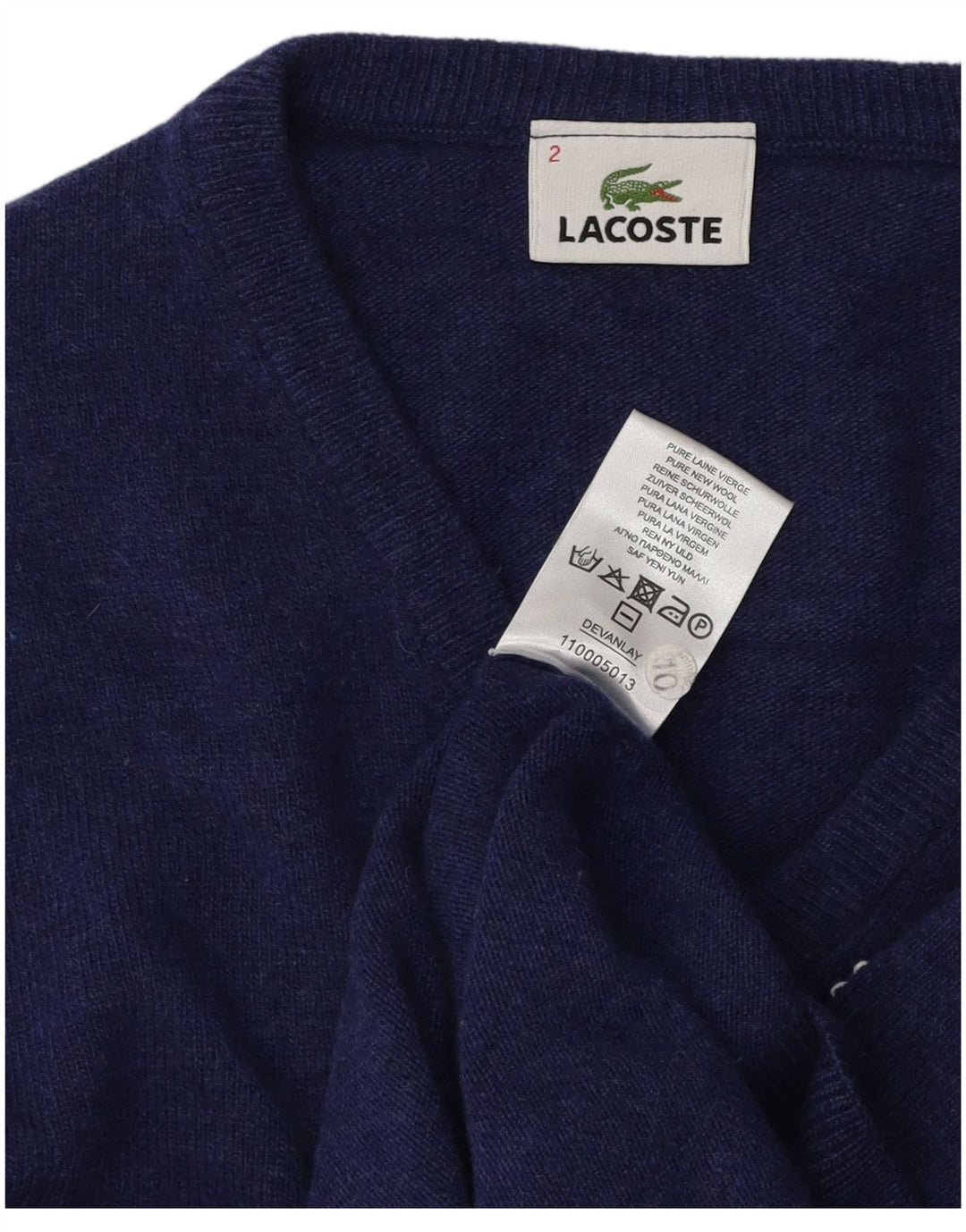 Pulover pentru bărbați Lacoste cu decolteu în V Mărimea 2 XS Lână virgină albastră