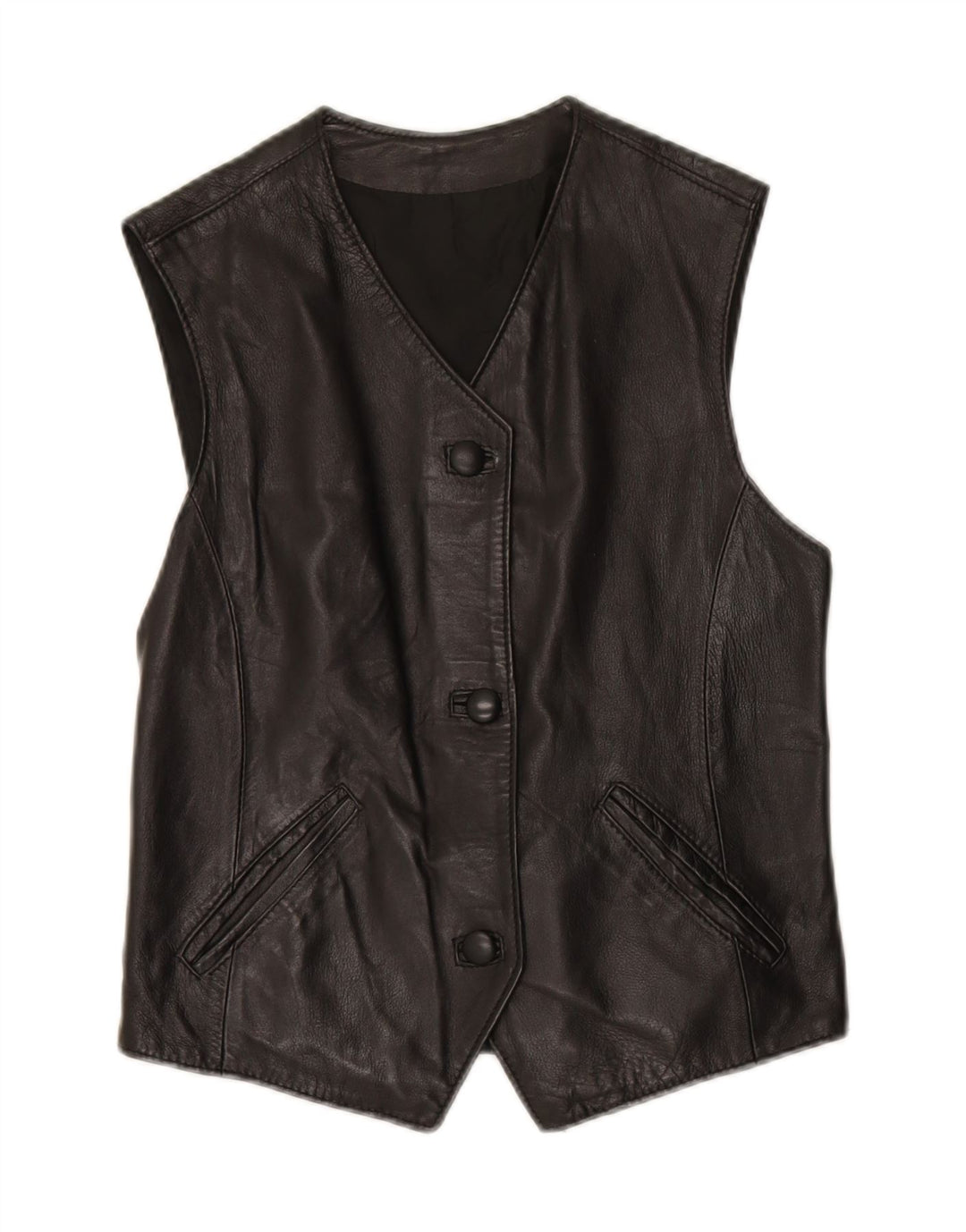 VINTAGE Womens Leather Waistcoat IT 46 Large Black Leather Vintage Vintage and Second-Hand Vintage from Messina Hembry 