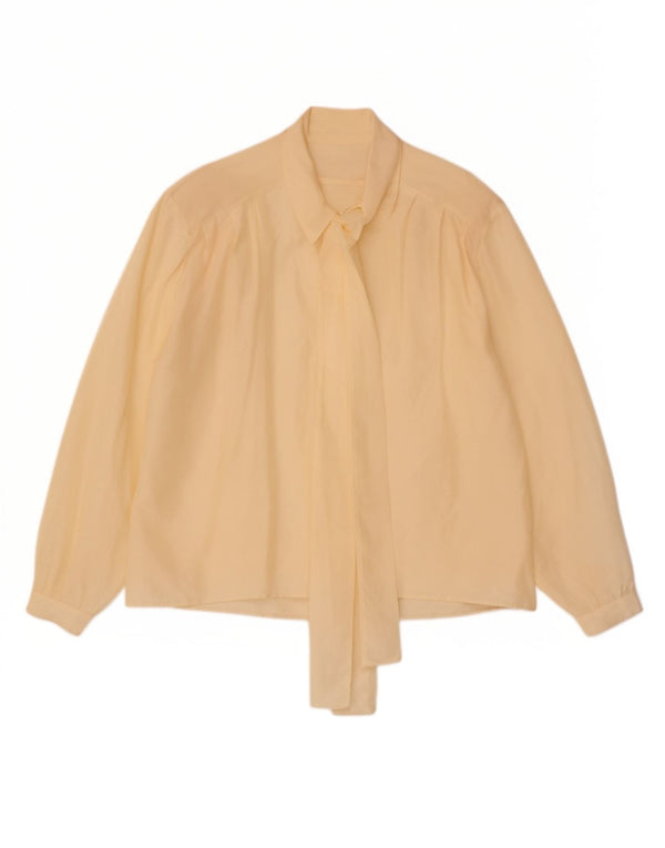 Bluză vintage pentru femei cu cămașă cu cravată în față UK 18 XL Bej
