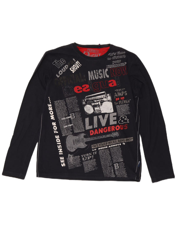 Top grafic Desigual pentru bărbați cu mânecă lungă XL bleumarin