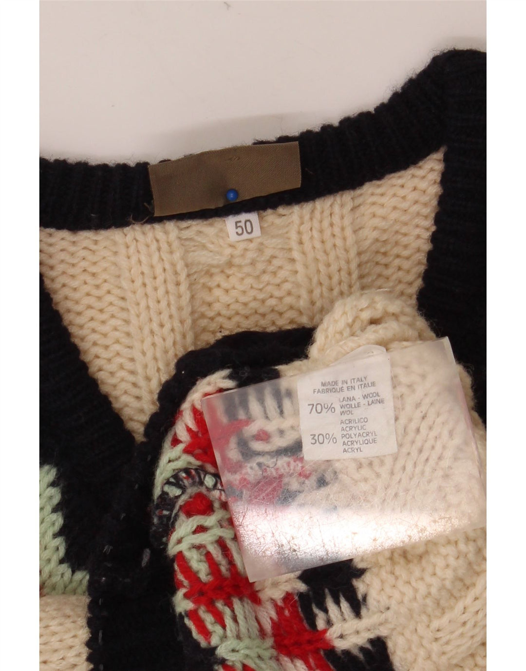 SEVRES Pulover pentru bărbați cu decolteu în V IT 50 Medium Bej Lână Fair Isle