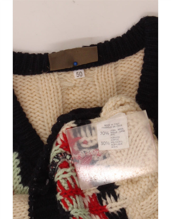 SEVRES Pulover pentru bărbați cu decolteu în V IT 50 Medium Bej Lână Fair Isle