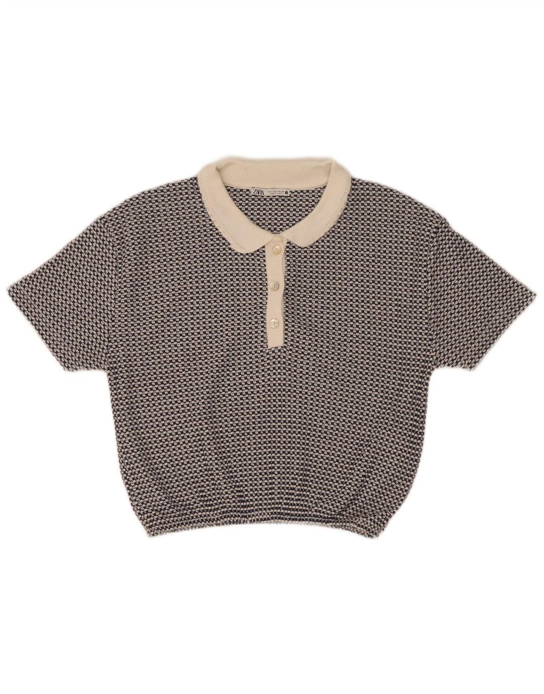 Tricou Polo Crop pentru Damă Zara UK 10 Mic Albastru Geometric Poliester