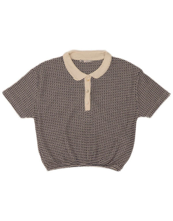 Tricou Polo Crop pentru Damă Zara UK 10 Mic Albastru Geometric Poliester