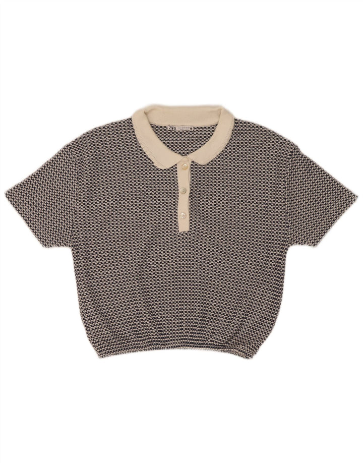 Tricou Polo Crop pentru Damă Zara UK 10 Mic Albastru Geometric Poliester